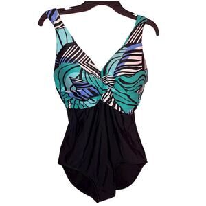 Maxine of Hollywood Emerald Zebra Women’s One Piece Swimsuit Sz14